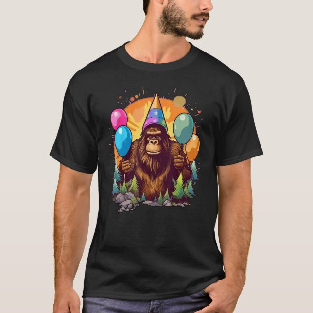Camiseta Bigfoot Sasquatch Gorra de cumpleaños Globos estét (Anverso)