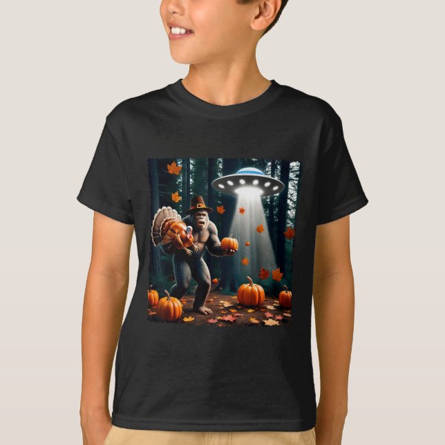 Camiseta Bigfoot Sasquatch Turkey Ufos Funny Thanksgiving D (Anverso)