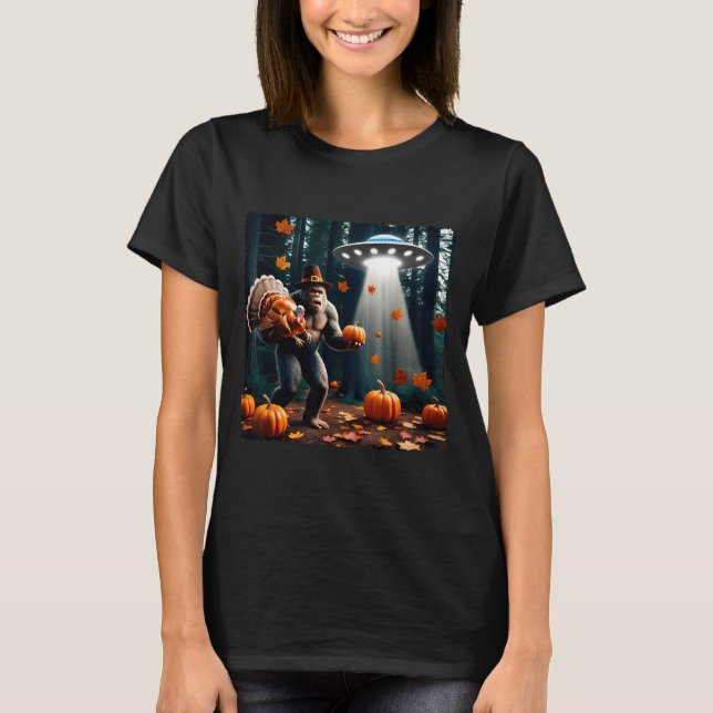 Camiseta Bigfoot Sasquatch Turkey Ufos Funny Thanksgiving D (Anverso)