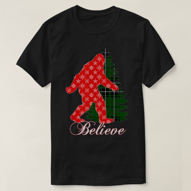 Camiseta Bigfoot Yeti cree en el árbol de navidad del copo  (Diseño del anverso)