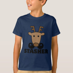 Camiseta bigote de reno divertido dasher stasher