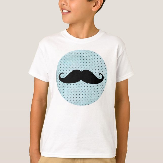 Camiseta Bigote negro divertido en lunares azules verde (Anverso)