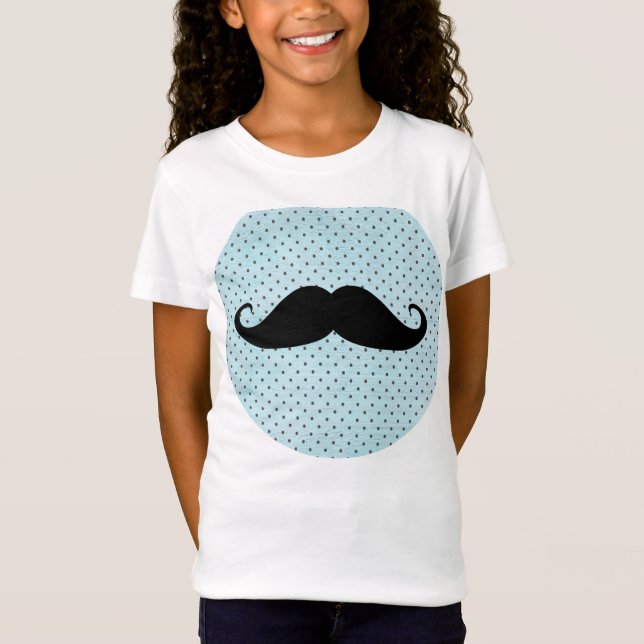 Camiseta Bigote negro divertido en lunares azules verde (Anverso)