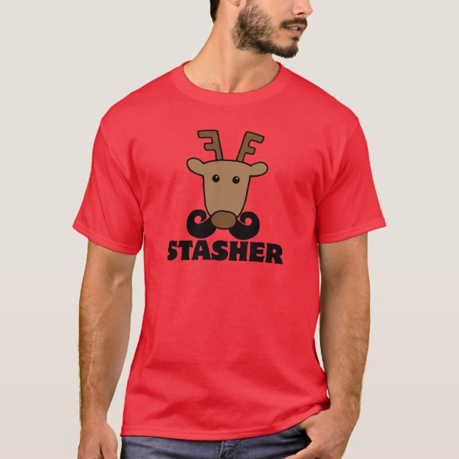 Camiseta bigote reno dasher divertido stasher (Anverso)