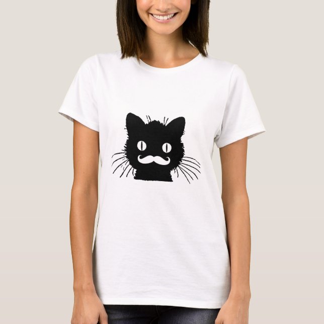 CAMISETA BIGOTE RETRO DIVERTIDO EN GATITO NEGRO (Anverso)