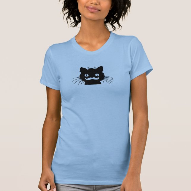 CAMISETA BIGOTE RETRO DIVERTIDO EN GATITO NEGRO (Anverso)