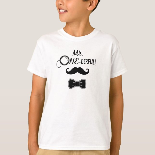 Camiseta bigote y corbatín Mr. ONE-derful cumpleaños 1 (Anverso)