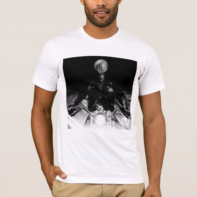 Camiseta Biker Alien (versión en blanco y negro) (Anverso)