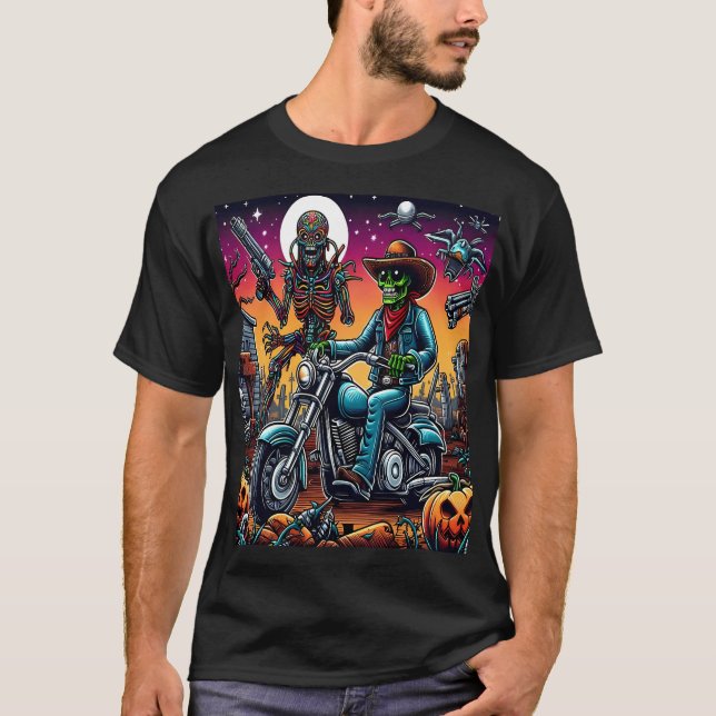 Camiseta Biker and Alien in Haunted Cemetery (Anverso)