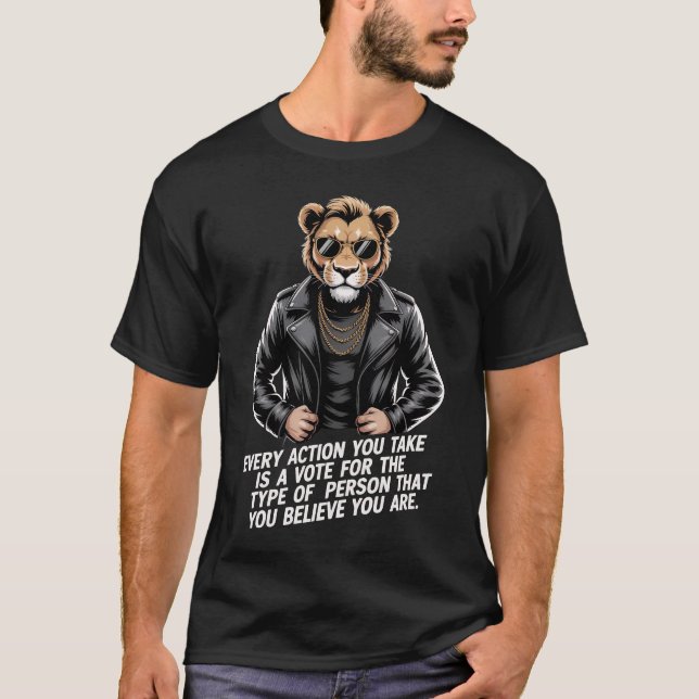 Camiseta Biker Lion Motivational Quote Tee | Every Action I (Anverso)
