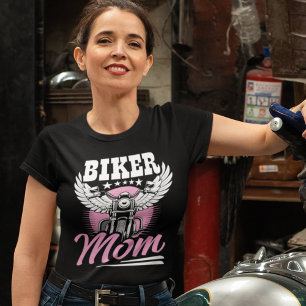 Camiseta Biker Mom – Motorcycle Design in White & Pink
