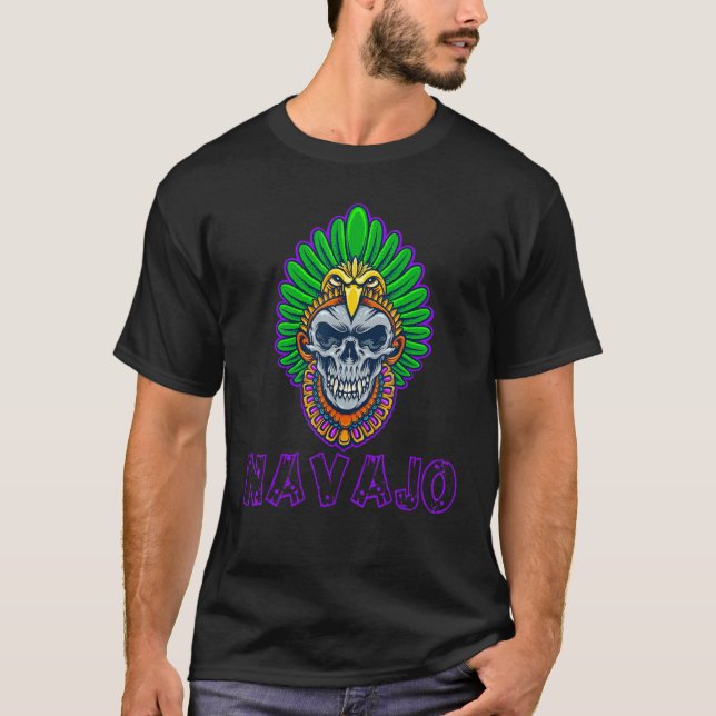 Camiseta Biker Para Hombres Nativo Indio Americano Cráneo N (Anverso)