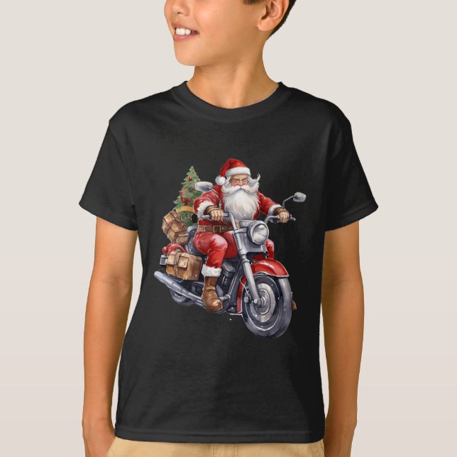 Camiseta Biker Santa Claus En Motocicleta Divertidos Navida (Anverso)
