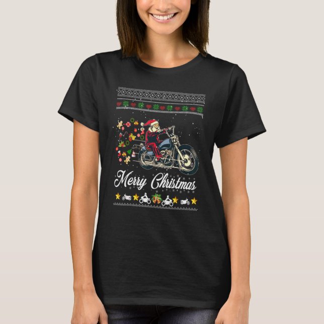 Camiseta Biker Santa Motorcycle Fan Merry Christmas Xmas Ho (Anverso)