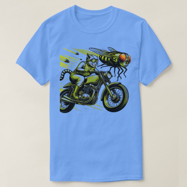 Camiseta Biker Tabby Cat Riding Chopper Motorcycle Cicadas (Diseño del anverso)