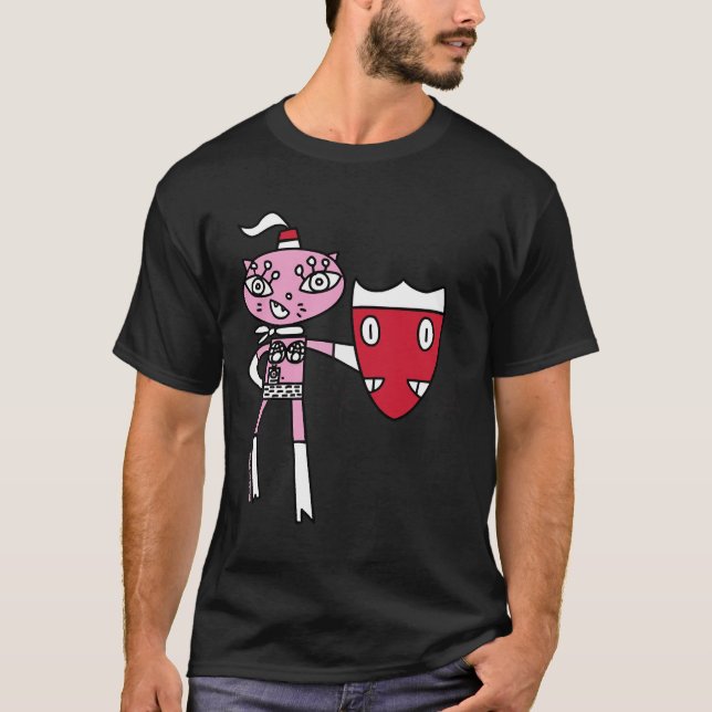 Camiseta Bikinikat Un Superhéroe De Gato Rosa Con Escudo (Anverso)