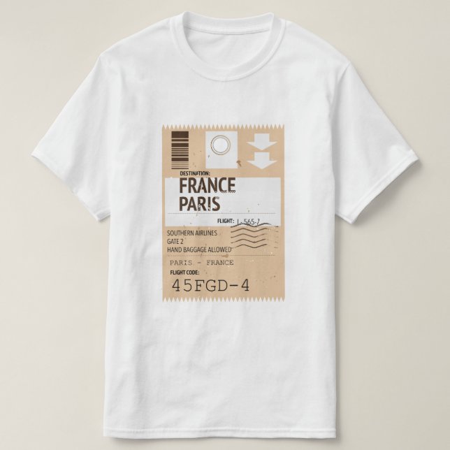 Camiseta Billete de avión de Francia de París (Diseño del anverso)