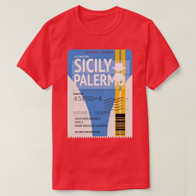 Camiseta Billete de avión de Sicilia Palermo (Diseño del anverso)