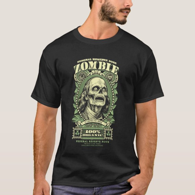 Camiseta Billete de Halloween de Zombie Benjamin Franklin H (Anverso)