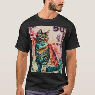Camiseta Billete de sellos de gato con una denominación de 