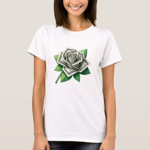 Camiseta billetes de cien dólares arte de origami rosa