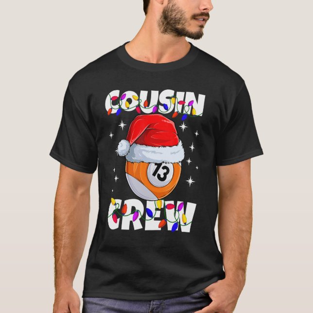 Camiseta Billiard 13 Ball Play Pool Cousin Crew Christmas L (Anverso)