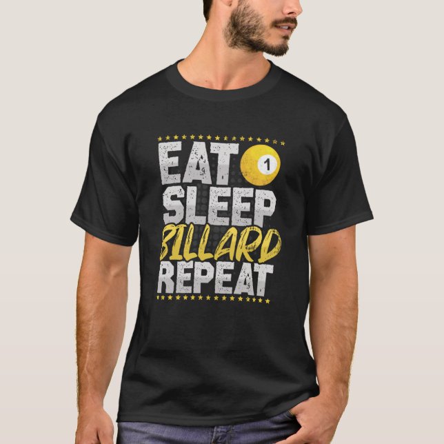 Camiseta Billiard Eat Sleep Repetir Hobby Billiard Ball (Anverso)