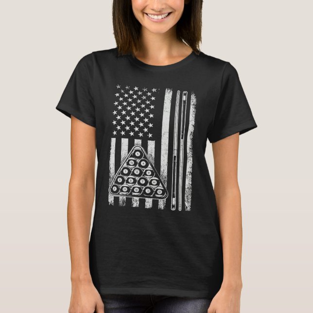 Camiseta Billiard Game  USA American Flag Pool Player Sport (Anverso)