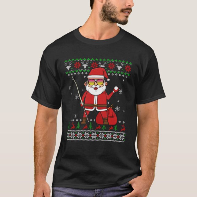 Camiseta Billiard Player Stick Rack Santa Claus Ugly Xmas (Anverso)