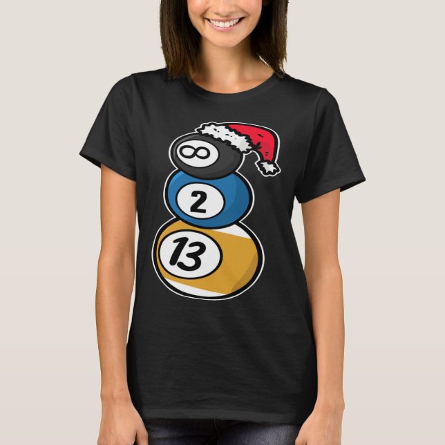 Camiseta Billiards Christmas Snowman with Pool Table Balls  (Anverso)