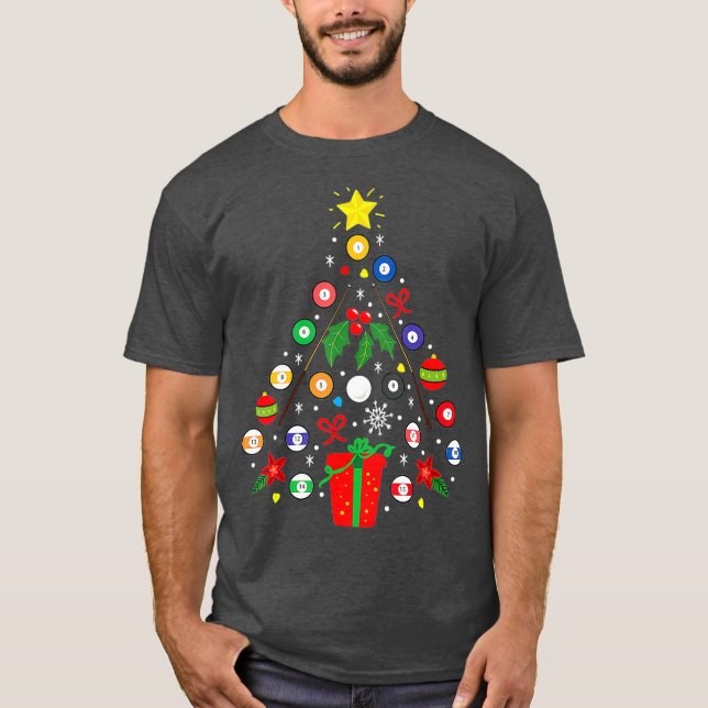 Camiseta Billiards Pool Player Christmas Ornamer Tree (Anverso)