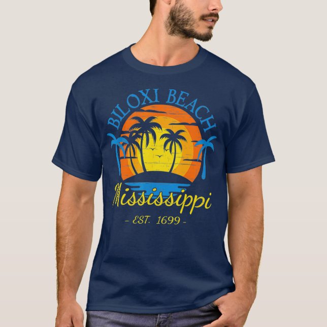 Camiseta Biloxi Beach Mississippi Beach Sunset Palm Trees (Anverso)
