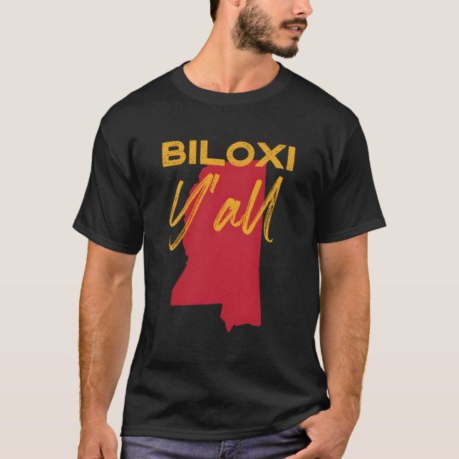 Camiseta Biloxi Mississippi Y'All Ms Pride State Map Cute (Anverso)