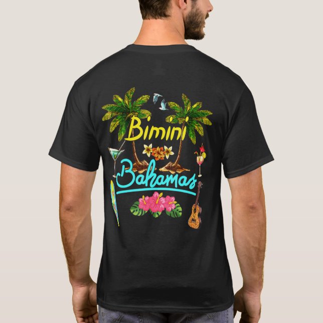 Camiseta Bimini Bahamas Beach Summer Palm Surf Sun Set Palm (Reverso)