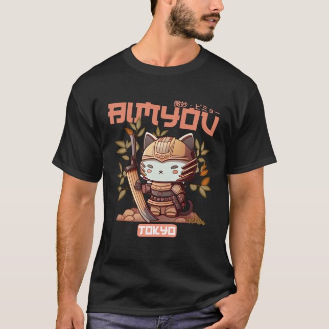 Camiseta Bimyou Samurai Cat Graphic with Cherry Blossom Tre (Anverso)
