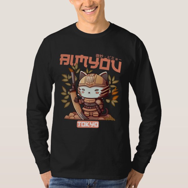 Camiseta Bimyou Samurai Cat Graphic with Cherry Blossom Tre (Anverso)