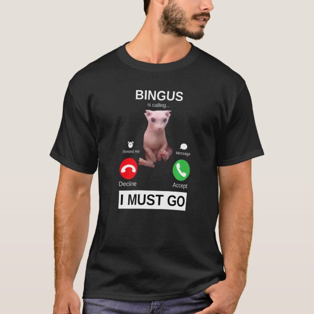 Camiseta Bingus Está Llamando  Meme de Gato Sphynx Sin Pelo (Anverso)