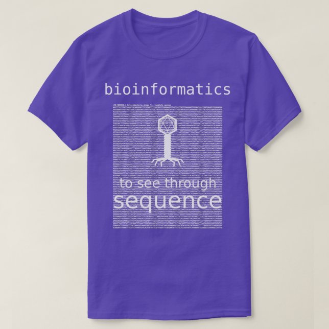 Camiseta Bioinformática a ver a través de la secuencia bact (Diseño del anverso)