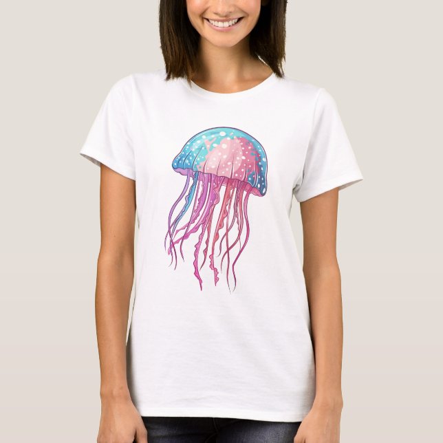 Camiseta Biólogo marino de la medusa azul y rosa (Anverso)