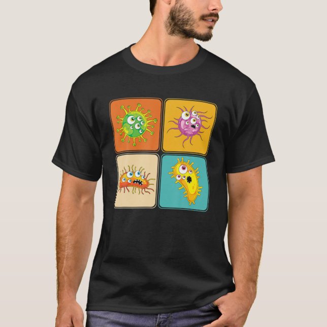 Camiseta Biólogo Microbiología Laboratorio de Arte Pop Bact (Anverso)