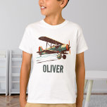 Camiseta Biplano retro vintage personalizado<br><div class="desc">Esta camiseta personalizada incluye una pintura de biplano retro vintage.</div>