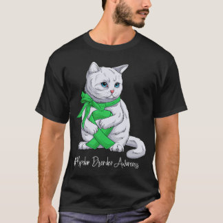 Camiseta Bipolar Disorder Awareness Month Green Ribbon Cat