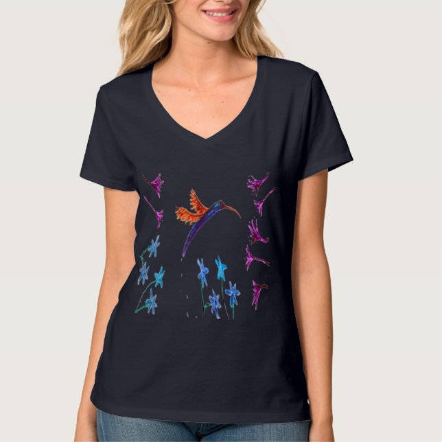 Camiseta Bird Art Floral Hummingbird (Anverso)