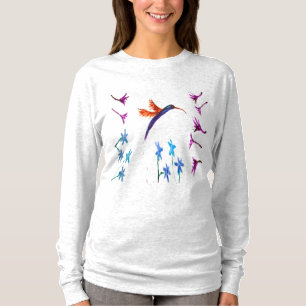 Camiseta Bird Art Floral Hummingbird