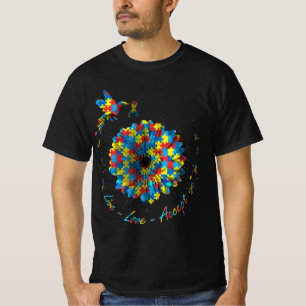 Camiseta Bird Flower Ribbon Puzzle Live Love Acepta Autismo