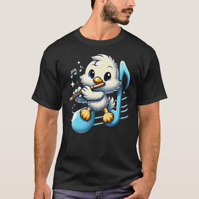 Camiseta Bird Playing Flute Musical Bird Design Lover Outfi (Anverso)