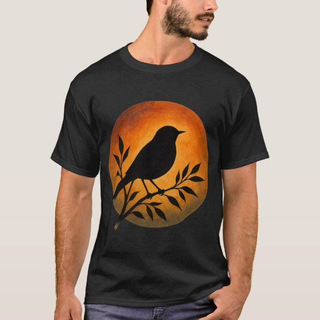 Camiseta Bird Silhouette Over Full Moon (Anverso)