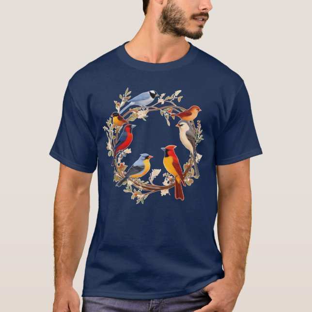 Camiseta Bird Watchingennessee Flower Wreath Birding Bird f (Anverso)