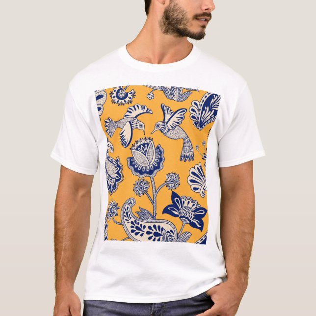 Camiseta Birds Paisley Flowers Vintage Pattern (Anverso)