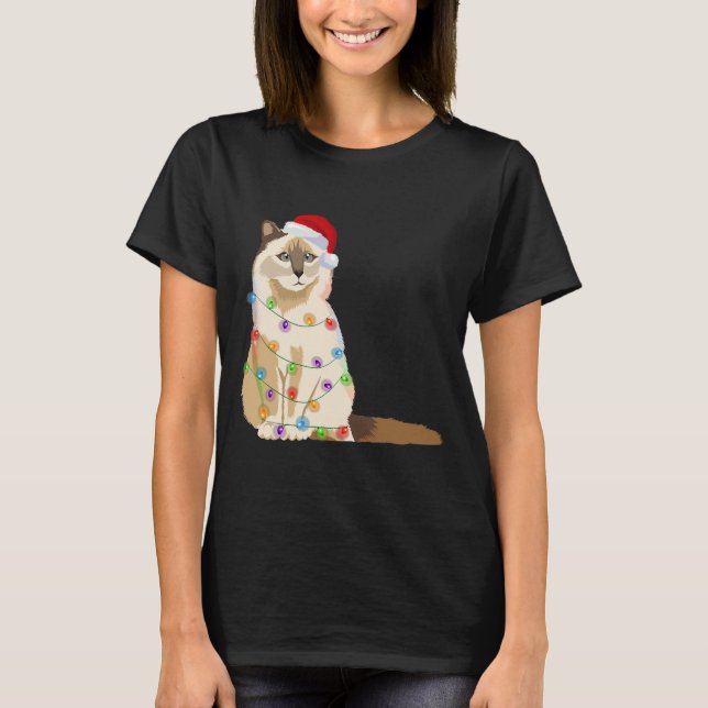 Camiseta Birman Cat Christmas Lights Xmas Cat (Anverso)